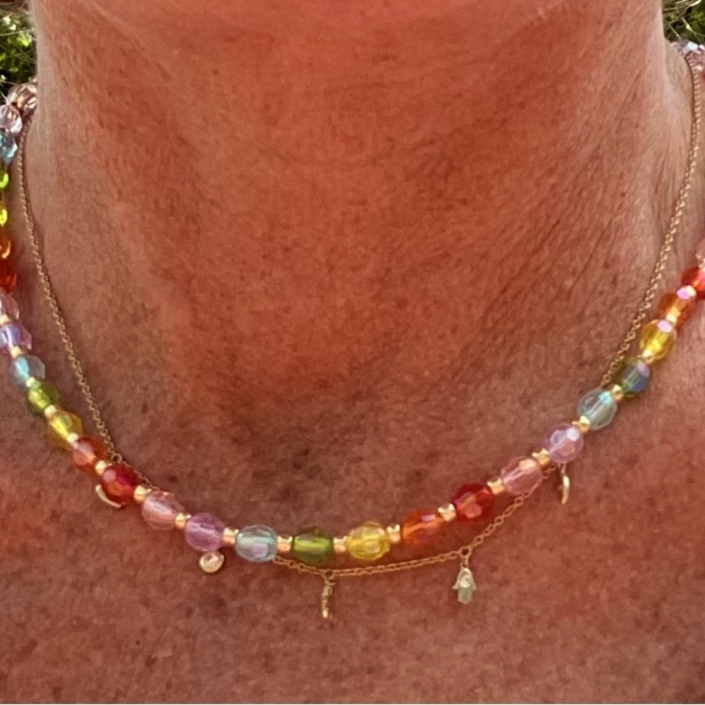 New Super Cute Colorful Boho Rainbow Gold Necklace